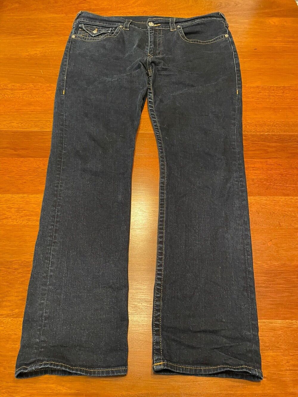 38x32 True Religion Ricky Jeans Relaxed Straight Flap Pocket Blue Denim